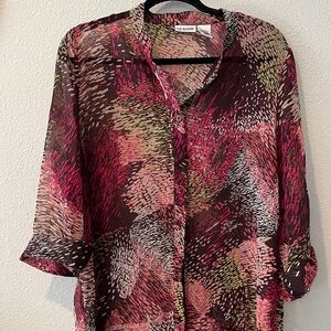 Liz Baker  Multicolor Abstract Print Button-Down Tunic Blouse
Long sleeves 
Sz L